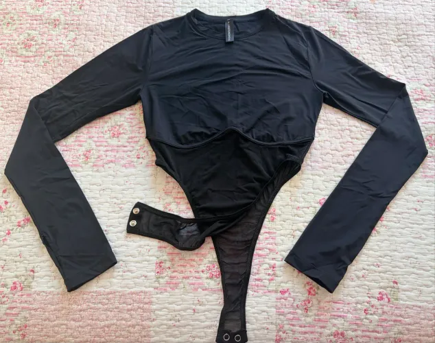 Body Feminino FSHN Fashion Closet Manga Longa Preto Tam. P - Novo