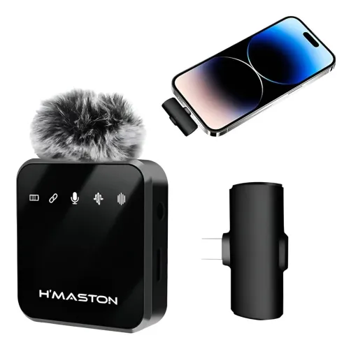 Microfone Lapela Sem Fio Tipo-C Bluetooth Preto H'maston