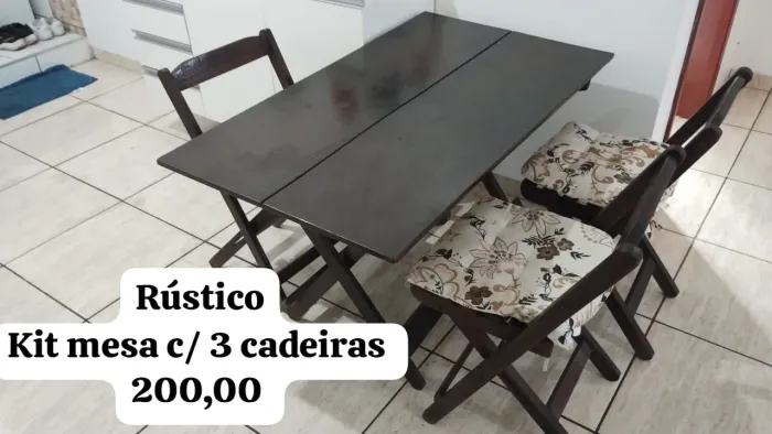 Jogo de mesa com 3 cadeiras - RÚSTICO 