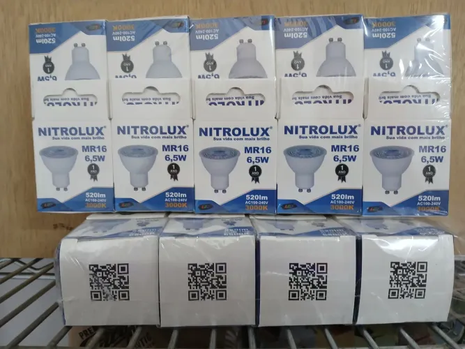 Kit com 10 lâmpadas dicroica MR16 6,5W 3000K, Nitrolux