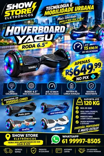 Hoverboard roda 6.5 suporta até 120kg produto original yagu varias cores