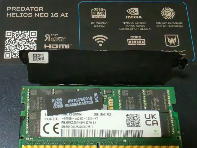 Memória SK hynix 16GB DDR5 6400MHz Notebook Original Acer Predator