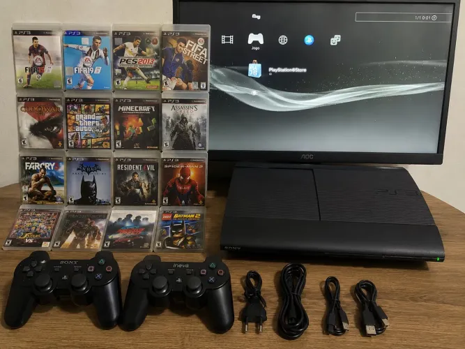Ps3 Desbloqueado +2 Controles +17 Jogs Inclusos