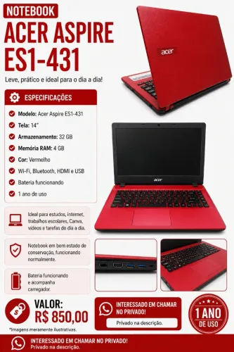 Notebook acer ASPIRE ES1-431 vermelho