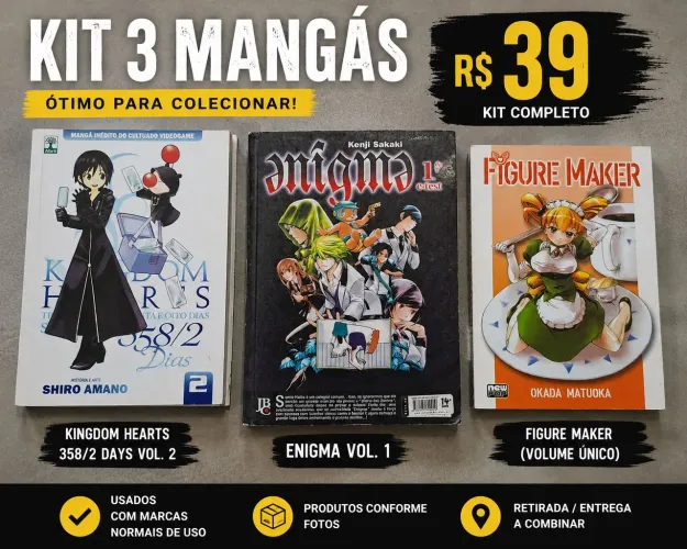 Kit 3 Mangás Usados - Kingdom Hearts, Enigma e Figure Maker