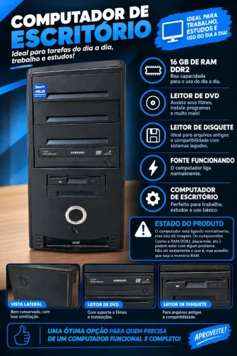 Computador NO ESTADO 16Gb DDR2 com LEITOR DE DVD E DISQUETE
