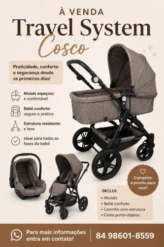 Carrinho, bebê conforto e Moisés. Travel System Cosco.