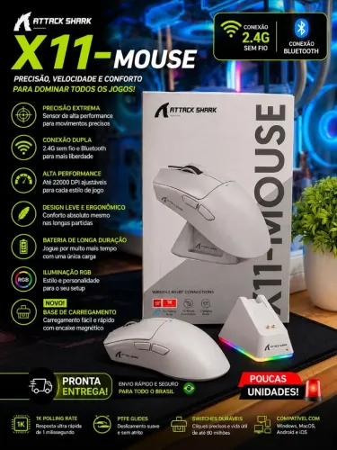 Mouse attack shark x11 NOVO PRETO