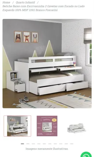 Beliche branco com escrivaninha 2 gavetas + escada. Branco 100% MDF