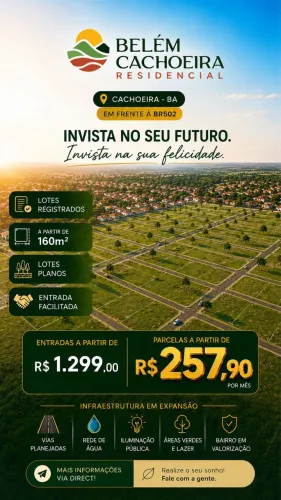 Lotes planos em Belém Cachoeira/ Ba 