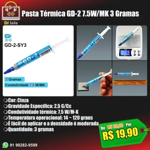 Pasta Térmica GD-2 7.5W/MK 3 Gramas
