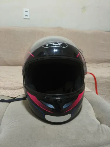 ?Capacete Fly F9 Preto Rosa Azul Tam 61 - Ótimo Estado