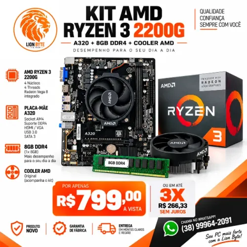 KIT AMD RYZEN 3 2200G - A320 + 8GB DDR4 + Cooler AMD