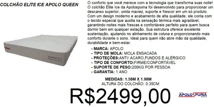 Colchão queen molas ensacadas elite ice apolo - frete gratuito!