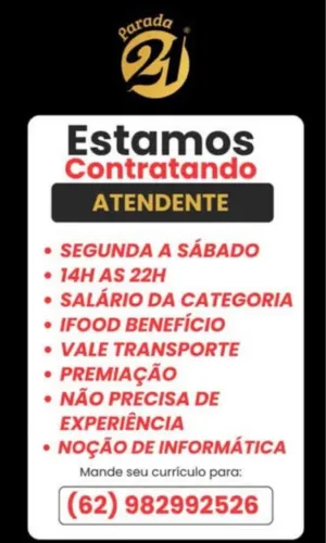 VAGA DE ATENDENTE PARA UMA LOJA DE BEBIDAS NO JARDIM AMÉRICA EM GOIÂNIA