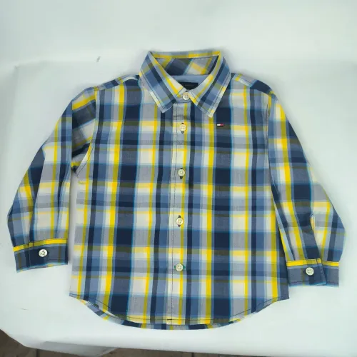 Camisa Tommy Hilfiger Bebê 18 meses xadrez azul e amarela original 