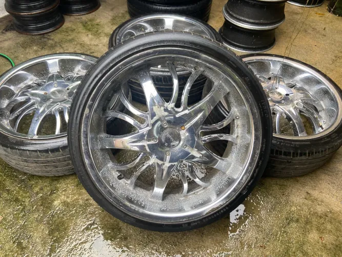 Rodas aro 20 cromadas multi furos 4x100/4x108 + pneus !! Leia o anúncio