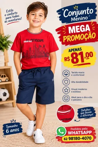 CONJUNTO CAMISETA E BERMUDA MENINO 6 ANOS MARISOL 