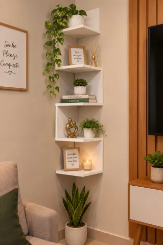 Prateleira De Canto Reto Mdf ou Mdp Branco Preto Para Livros Decoração Nicho 80 Cm