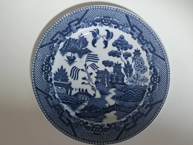 Prato decorativo -Vintage Blue Willow (Azul Pombinho)- Porcelana Japonesa 19cm - Perfeito!