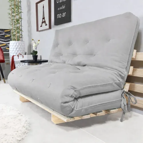 Sofá-cama futon cinza casal