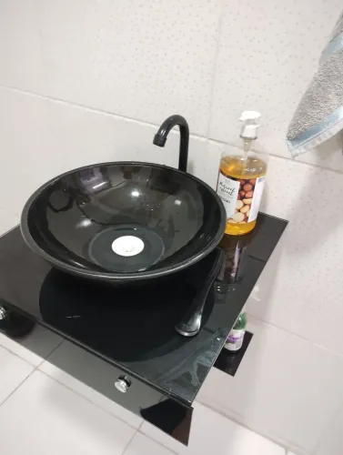 Lavatório pra banheiro de vidro com espelho 