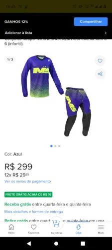 Roupa para bicicross ou motocross