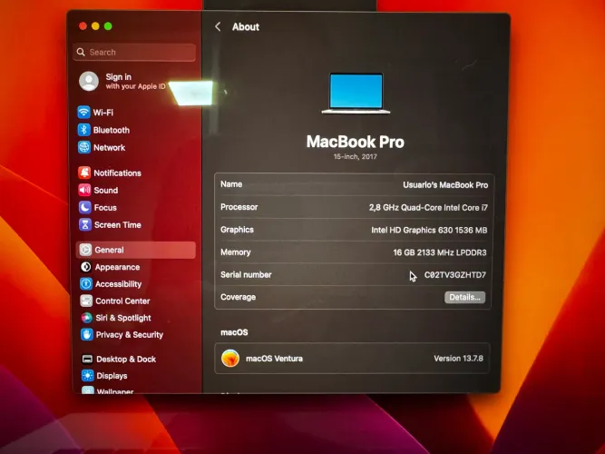 MacBook Pro 2017 Touchbar i7 + 16gb de ram + 256gb SSD 