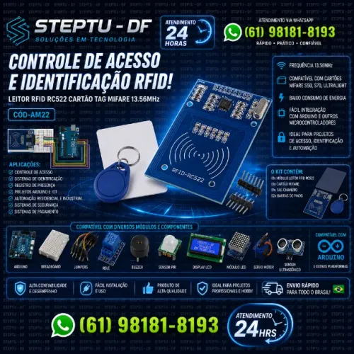 Leitor Rfid Rc522 Cartão Tag Mifare 13.56mhz Arduino, Robotica COD-AM22