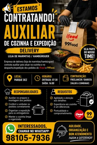 Auxiliar de Cozinha e Expedição ? Delivery