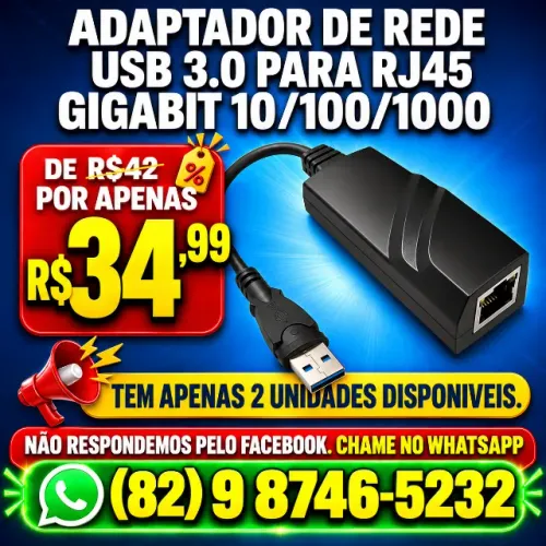 Adaptador de Rede USB 3.0 para RJ45 Gigabit ? Entrega Grátis