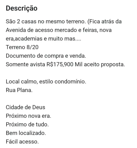 Vendo casa cidade de deus. Valor 176 mil