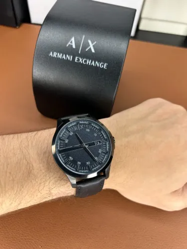 relógio armani exchange hampton ax2411 couro preto