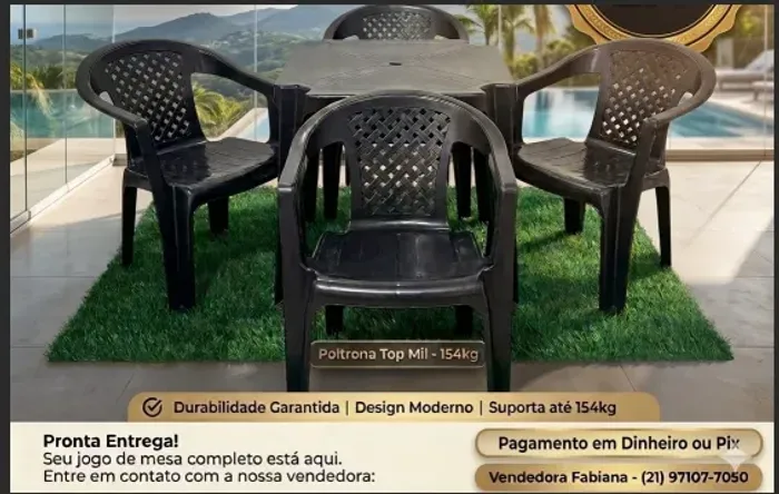 Mesa com cadeiras de braço e encosto telado