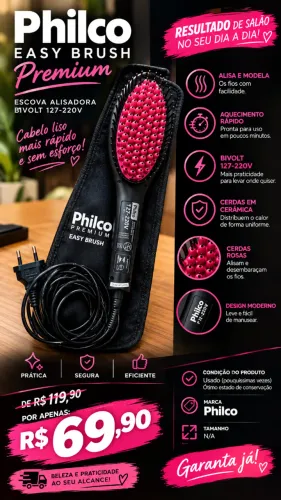 ESCOVA ALISADORA EASY BRUSH PHILCO - ESCOVA MODELADORA