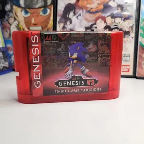 Cartucho Genesis V3 Vermelho Translúcido Para Mega Drive 16 Bit