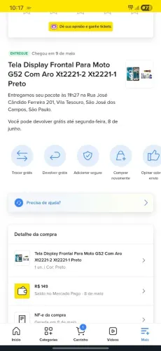 Tela moto g52 (com aro) tela lcd.