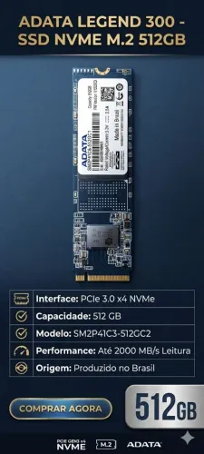 SSD NVME M.2 526GB  Adata Modelo:SM2P41C3-512GC2