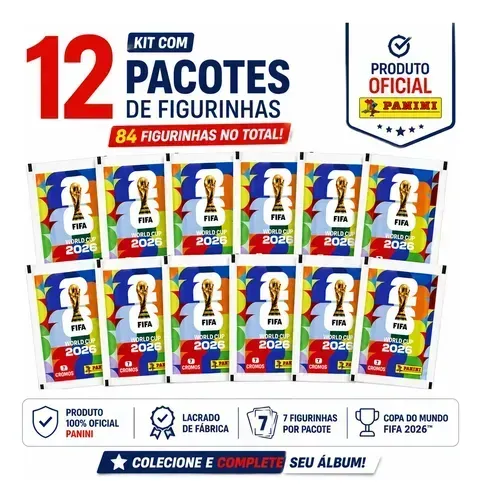 Figurinhas Copa do Mundo 2026 kit 12 Pacotes