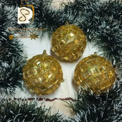 KIT C/03 Bolas de Natal Pendente Glitter e Pedras Douradas VINTAGE- IMPORTADAS
