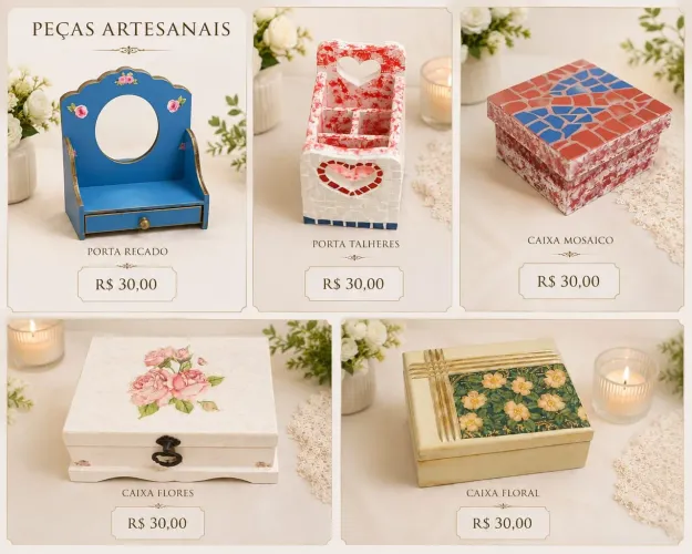 Peças artesanais decorativas e funcionais
