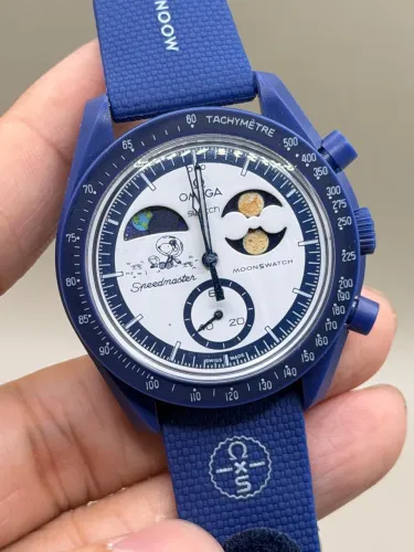 Relogio Omega Snoopy Swatch - Prem AAA+ - Azul - Quartzo - Top
