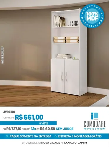 Livreiro com Armário 100% MDF por R$ 661,00