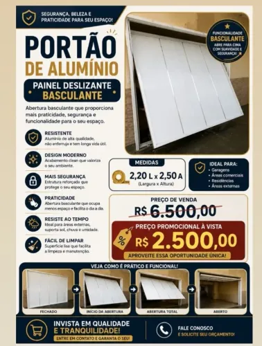 Portão de garagem basculante e deslizante em aluminio branco