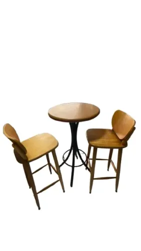 Conjunto de Mesa Bistro Redonda em Madeira com 4 Banquetas para Varanda Pequena Imbuia