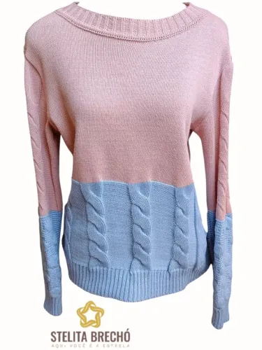 NOVO - Suéter tricô rosa e azul manga longa M