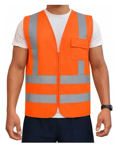 Colete Refletivo de Segurança com Zíper e Bolso - Laranja e Verde Limão