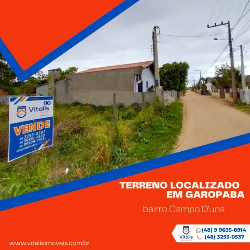 Terreno em Garopaba, localizado no bairro Campo D'una, A 250 metros até a SC 434