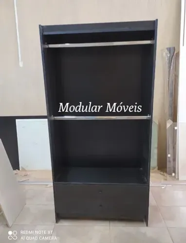 Cabideiro Duplo com 2 Gavetas - MDF Preto
