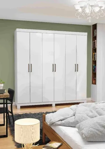 Promoção! Roupeiro Recife Gold 6 Porta 2 Gaveta Branco Até 12x